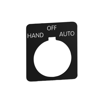 Schneider Electric 9001 Legend plate; "HAND-OFF-AUTOMATIC"; plastic; 1-3/4" square; black w/ white letters